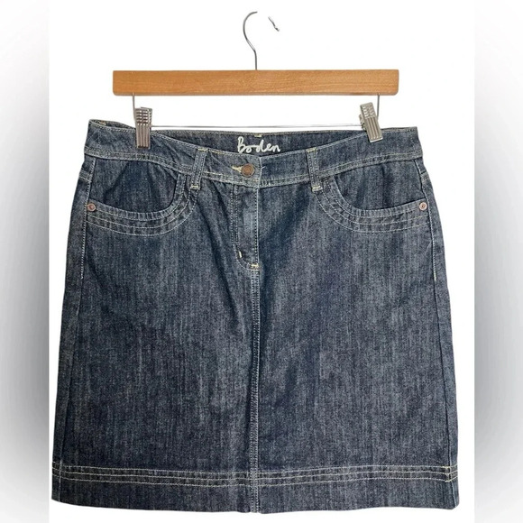 Boden Denim Mini Skirt Dark Wash Knee Length A-line Stretch Jean Skirt 10R - Picture 1 of 6